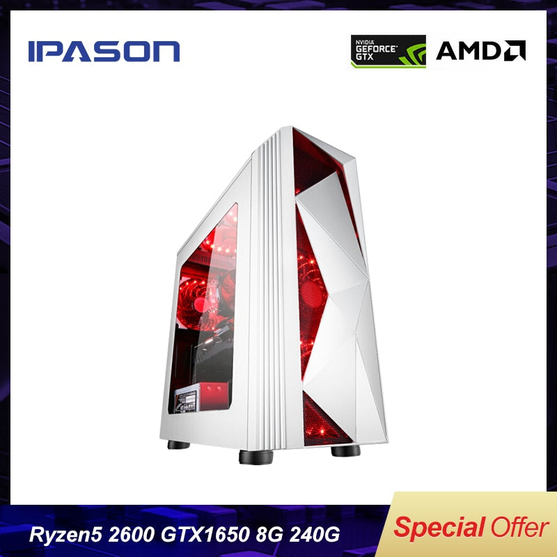AMD 6-Core Ryzen5 2600 Gaming PC IPASON P81 Desktop/Upgrading GTX1650 4G/DDR4 8G/240G SSD win10 barebone assembly Gaming PC