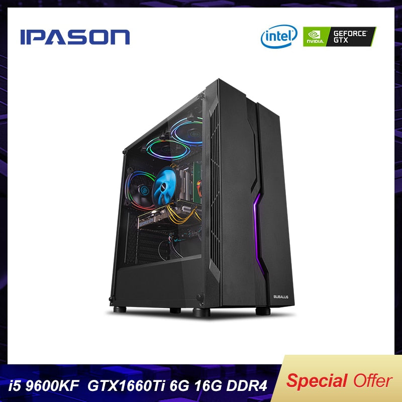 IPASON Gaming Computer PC Intel i5 9400F Upgrade into 9600KF/GTX1660TI 6G DDR4 16G RAM 256G SSD High-End Desktop E-sport  Device