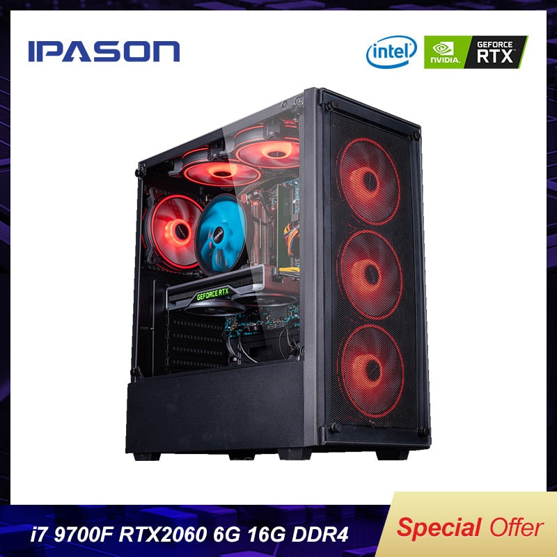 IPASON i7 8700 Upgrade I7 9700F/RTX2060 Turing Graphics Water-Cooled Desktop Assembly Machine PUBG High-end Gaming Computer PC