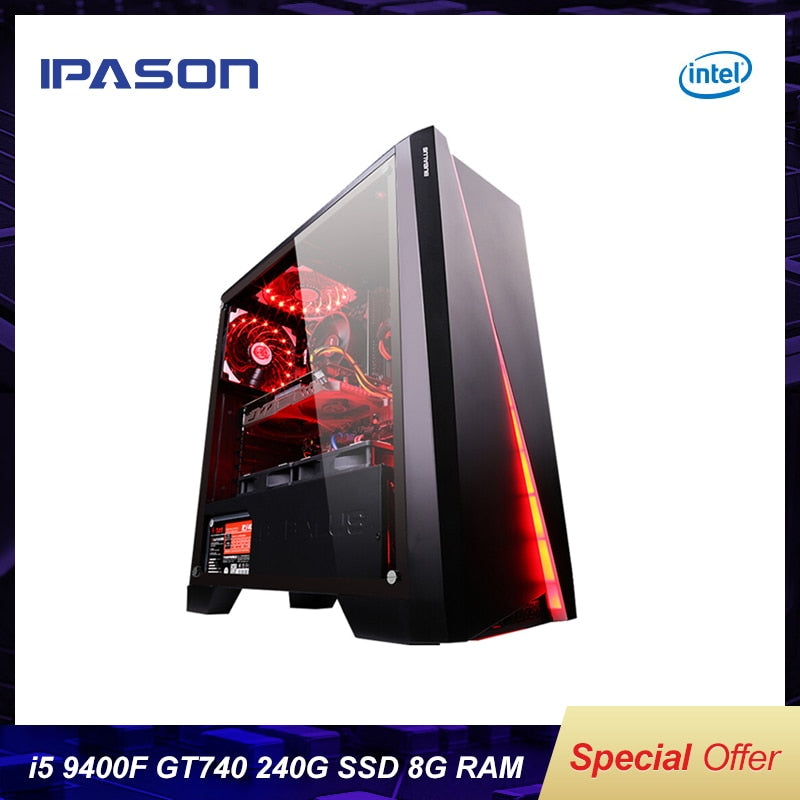 IPASON gaming PC Intel i5 8400 upgrade 9400F/GT740 LOL Gaming/Office Desktops Internet Assembled Computer PC full set machine