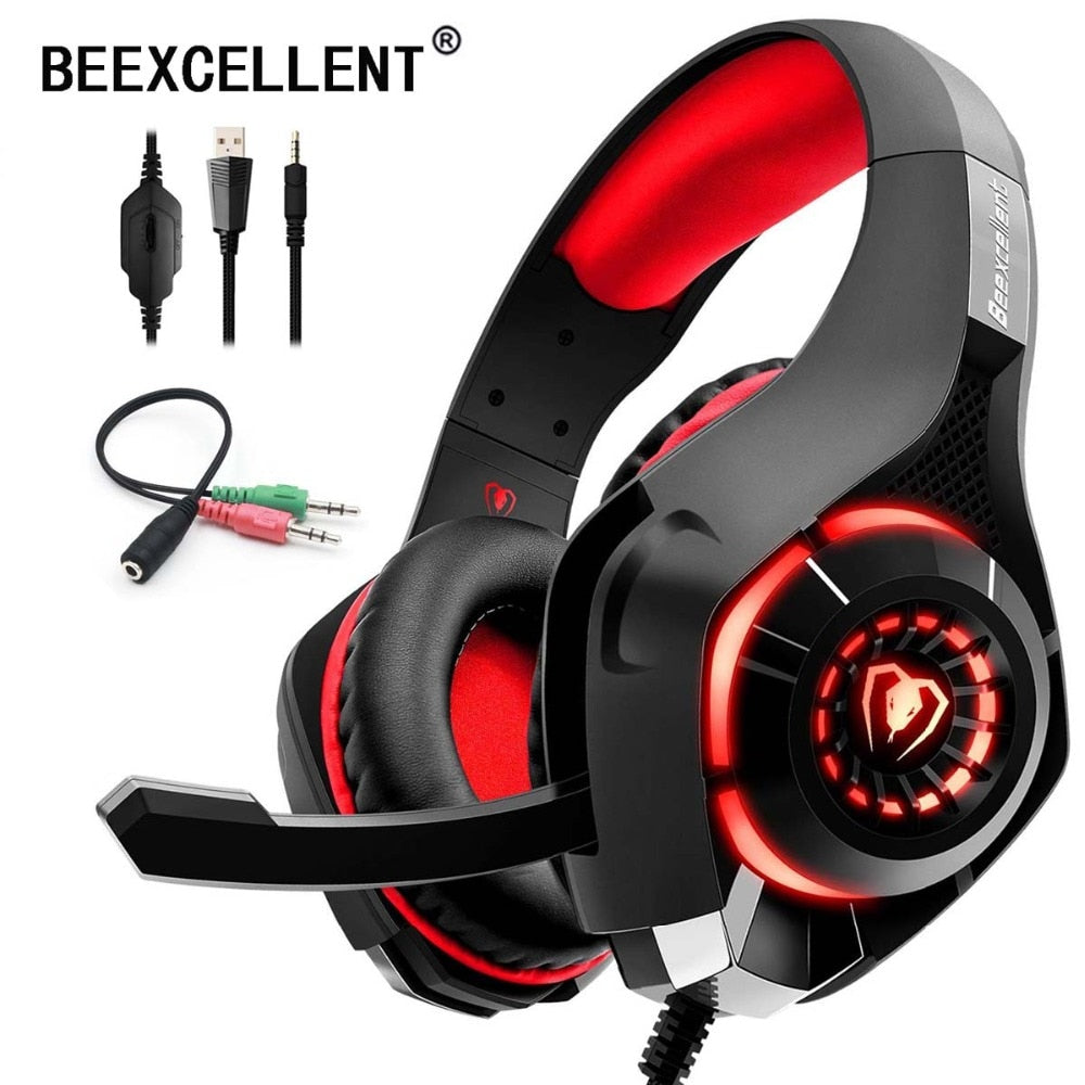 Beexcellent Stereo Gaming Headset Casque Deep Bass Stereo Game Headphone with Mic LED Light for PS4 Phone PC Laptop Gamer